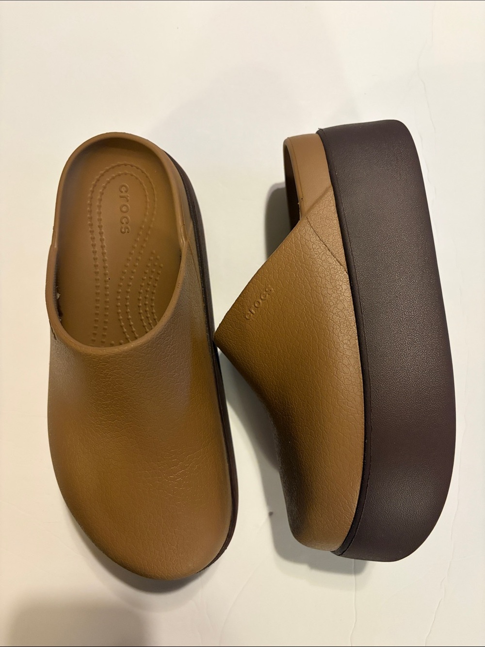 CROCS Two-Tone Brown Tan Platform Clog